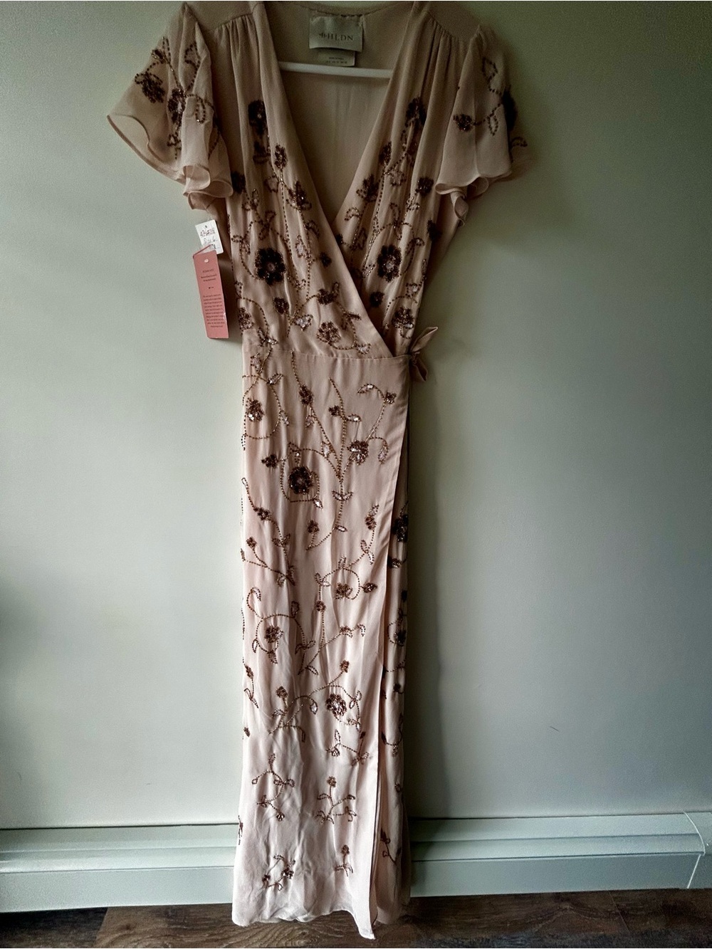 BHLDN Blush Pink Beaded wrap dress Anthropologie - Picture 3 of 12